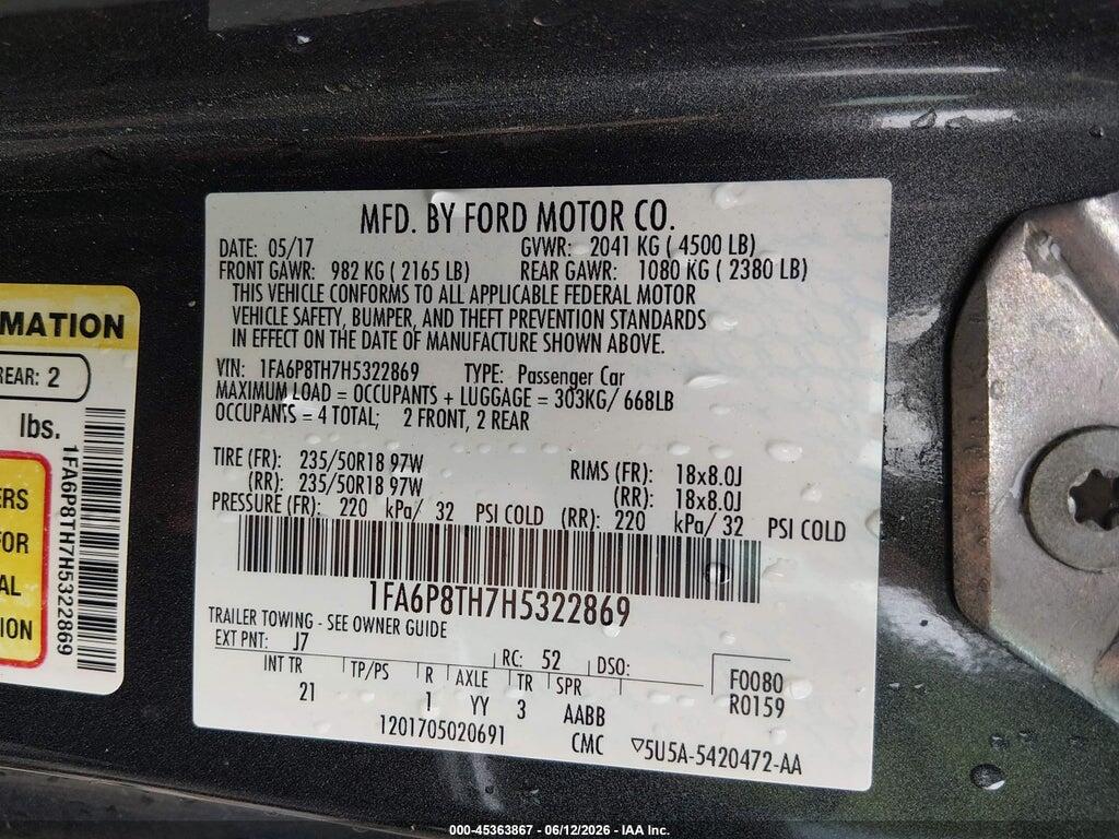 1FA6P8TH7H5322869 2017 FORD MUSTANG photo no. 9