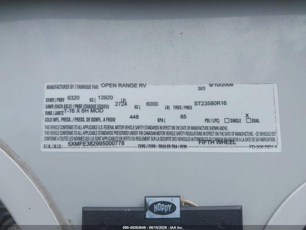 5XMFE382995000778 2009 OPEN RANGE M-391 FIFT photo no. 9