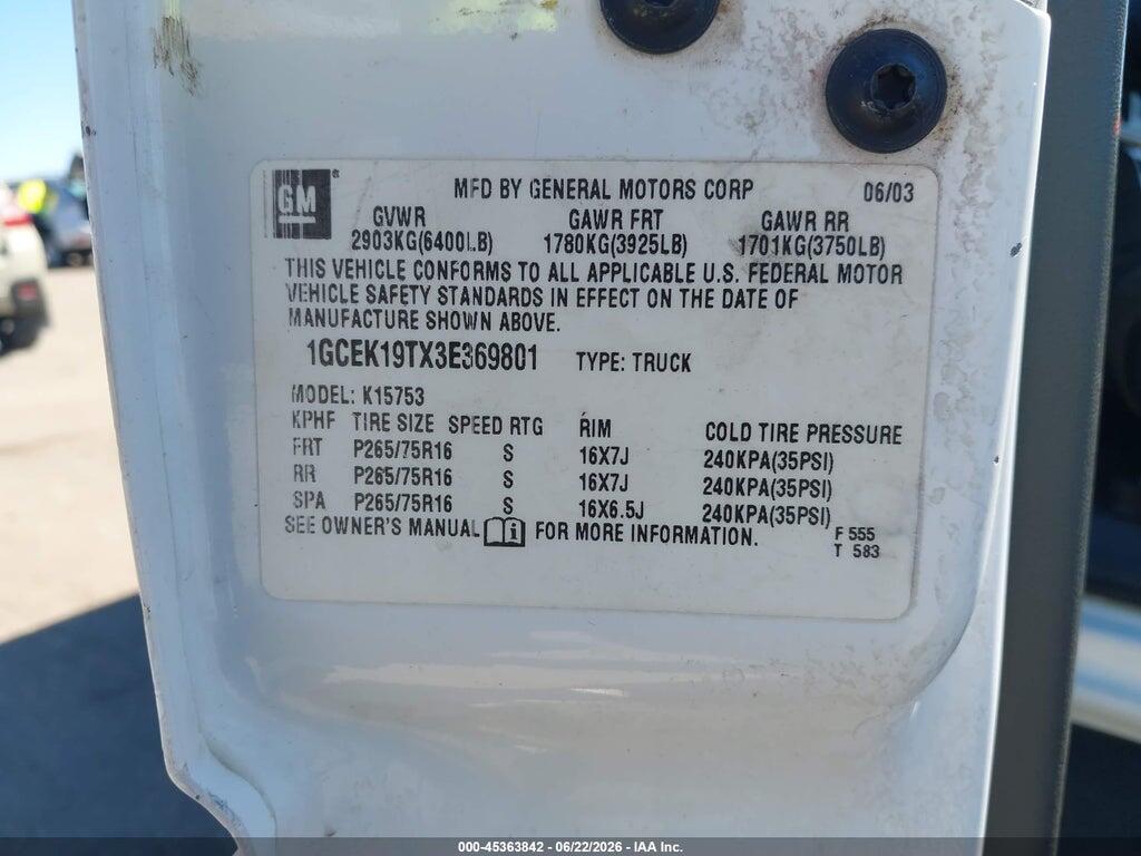 1GCEK19TX3E369801 2003 CHEVROLET SILVERADO 1500 photo no. 9