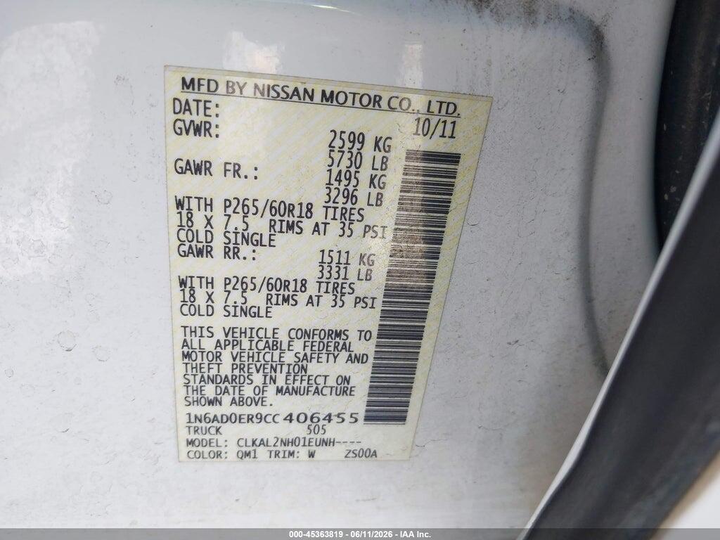 1N6AD0ER9CC406455 2012 NISSAN FRONTIER photo no. 9