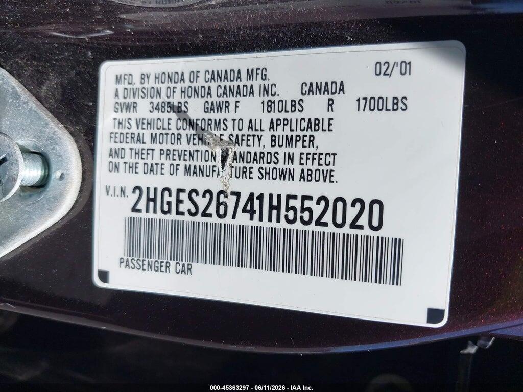 2HGES26741H552020 2001 HONDA CIVIC photo no. 9