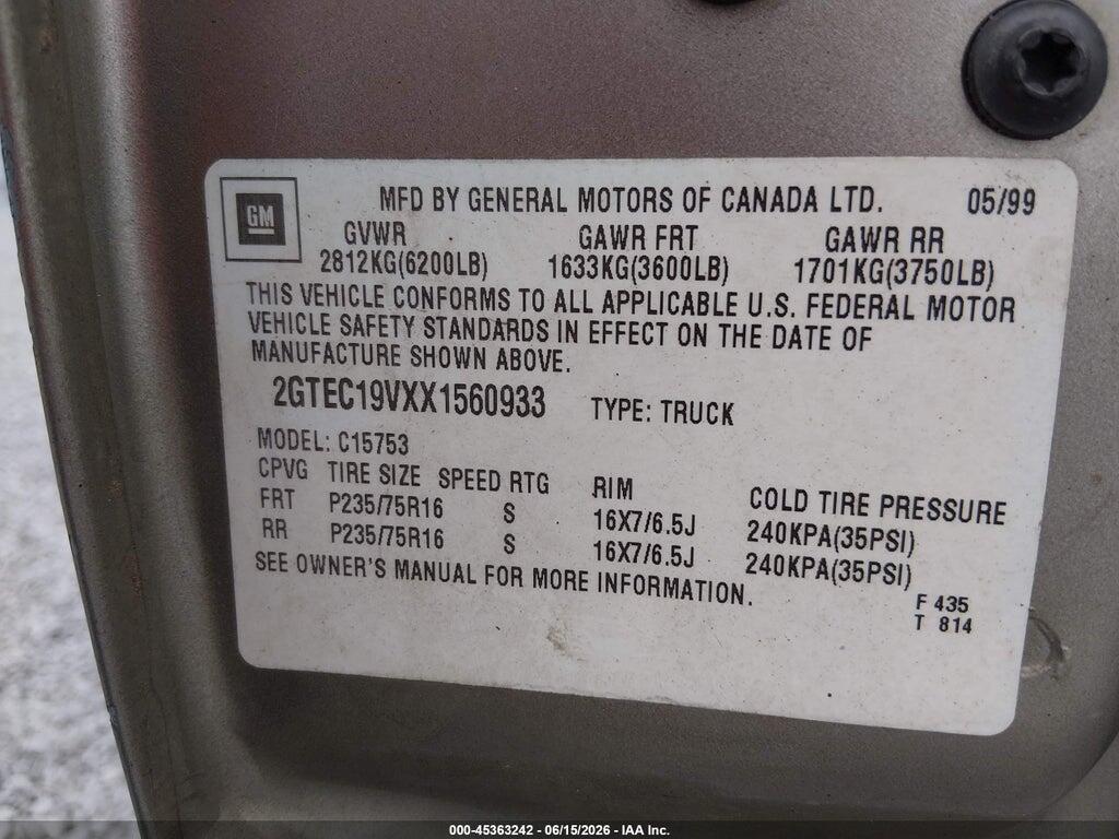 2GTEC19VXX1560933 1999 GMC NEW SIERRA 1500 photo no. 9