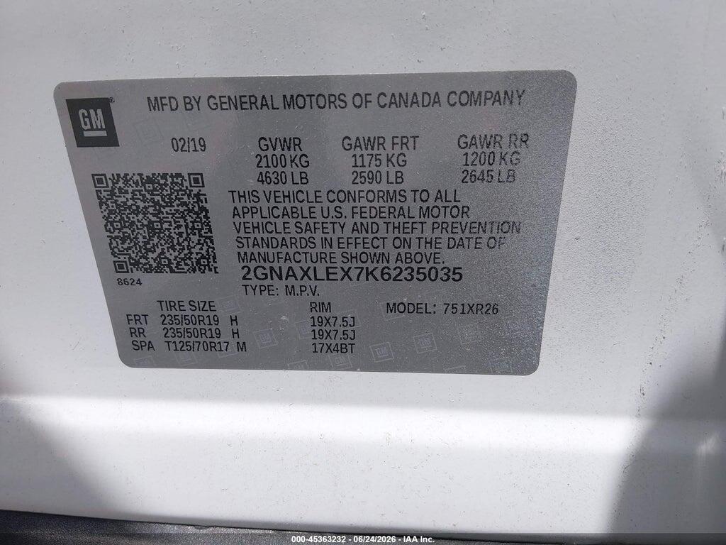 2GNAXLEX7K6235035 2019 CHEVROLET EQUINOX photo no. 9