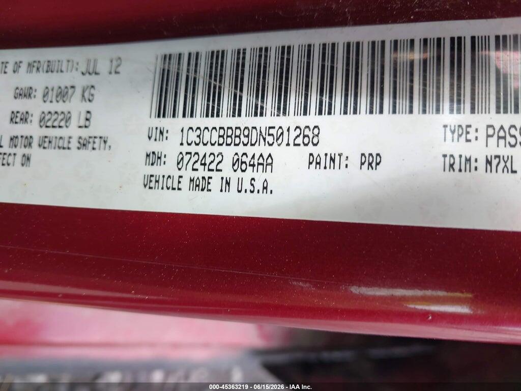 1C3CCBBB9DN501268 2013 CHRYSLER 200 photo no. 9