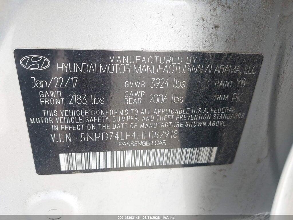 5NPD74LF4HH182918 2017 HYUNDAI ELANTRA photo no. 9