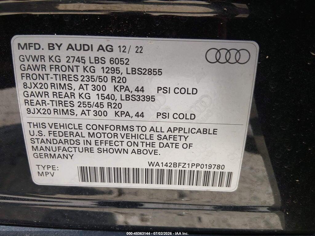 WA142BFZ1PP019780 2023 AUDI Q4 SPORTBACK E-TRON photo no. 9