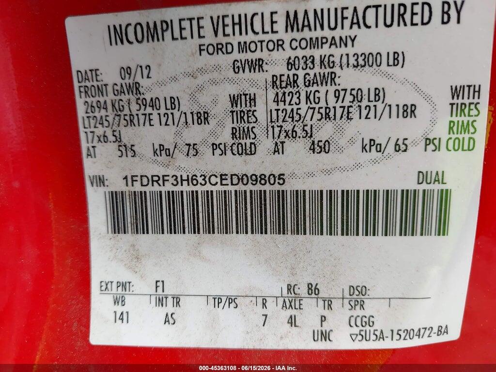 1FDRF3H63CED09805 2012 FORD F-350 CHASSIS photo no. 8