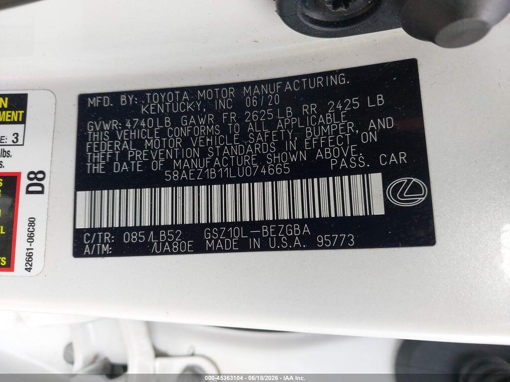 58AEZ1B11LU074665 2020 LEXUS ES 350 photo no. 9