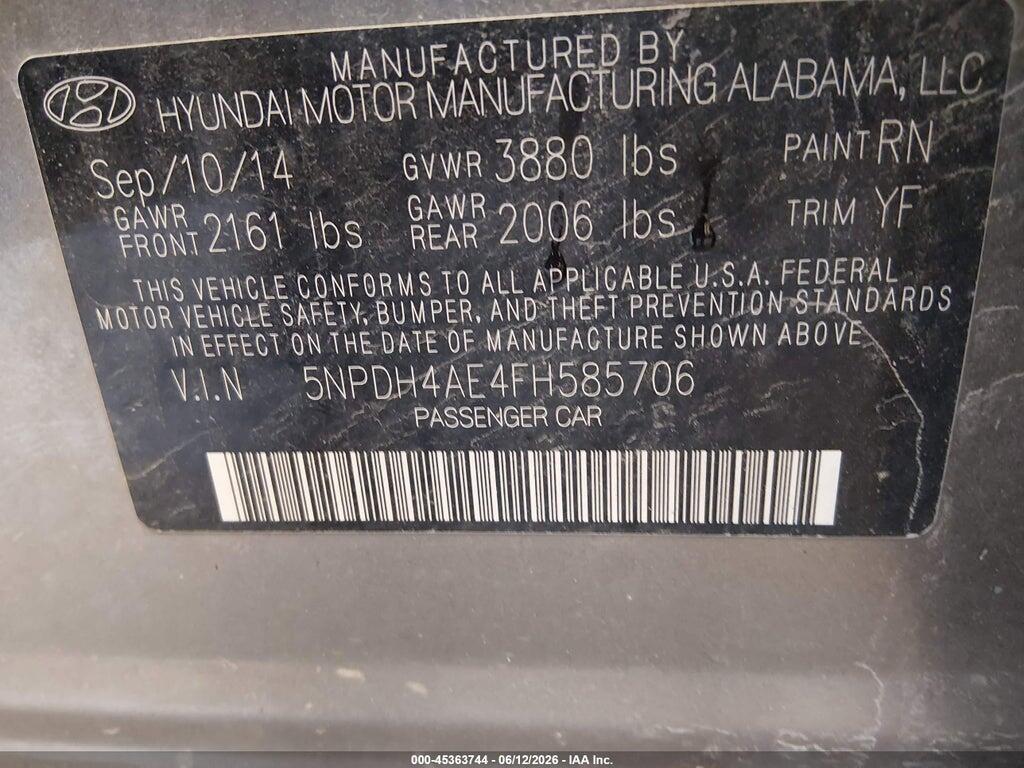 5NPDH4AE4FH585706 2015 HYUNDAI ELANTRA photo no. 9