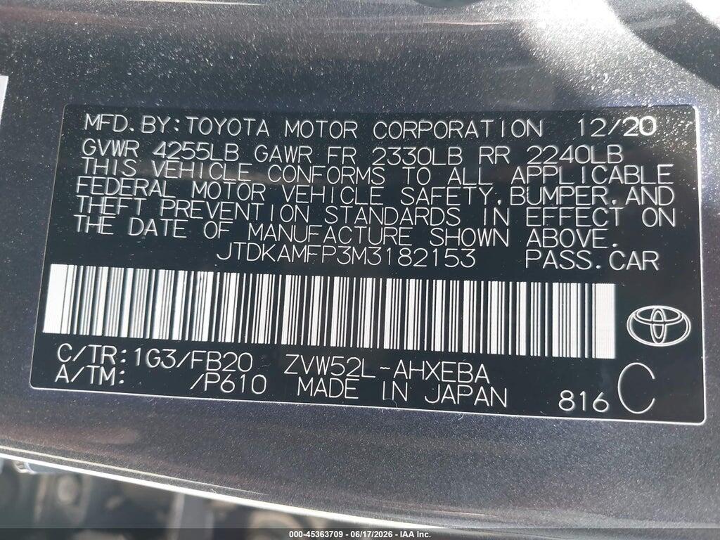 JTDKAMFP3M3182153 2021 TOYOTA PRIUS PRIME photo no. 9