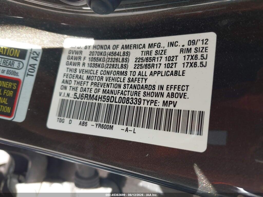 5J6RM4H59DL008339 2013 HONDA CR-V photo no. 9