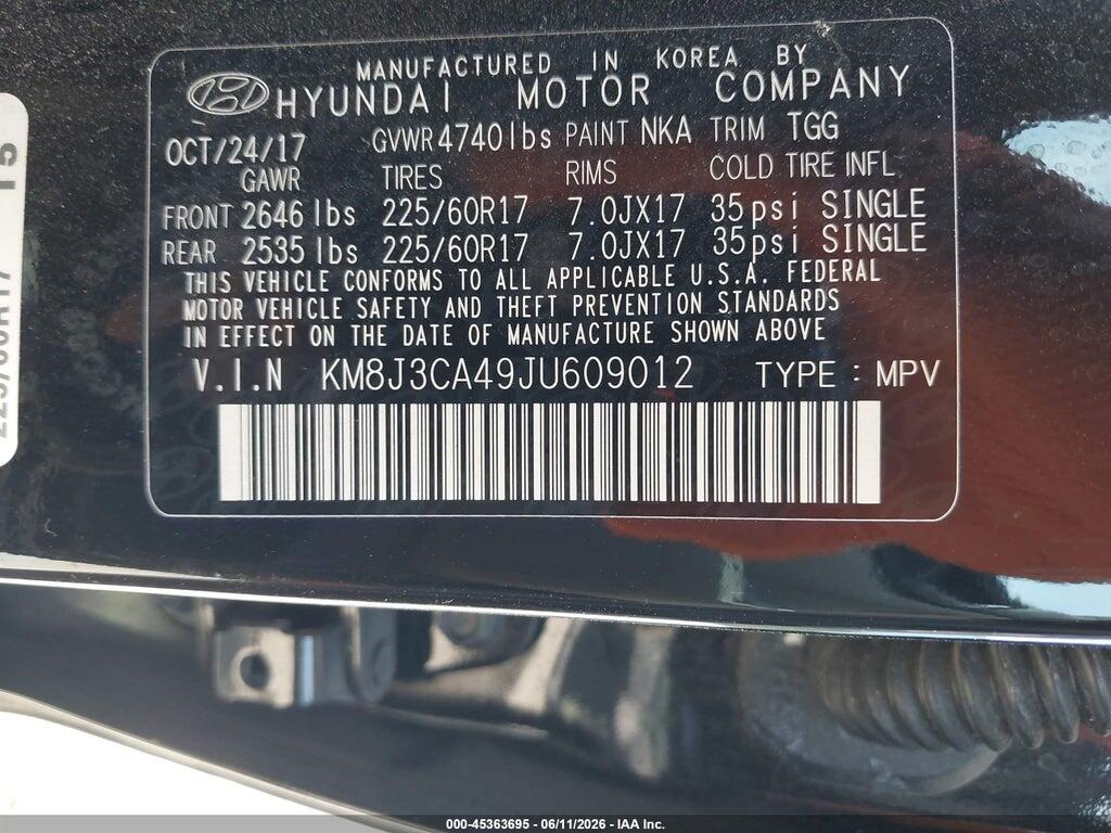KM8J3CA49JU609012 2018 HYUNDAI TUCSON photo no. 9