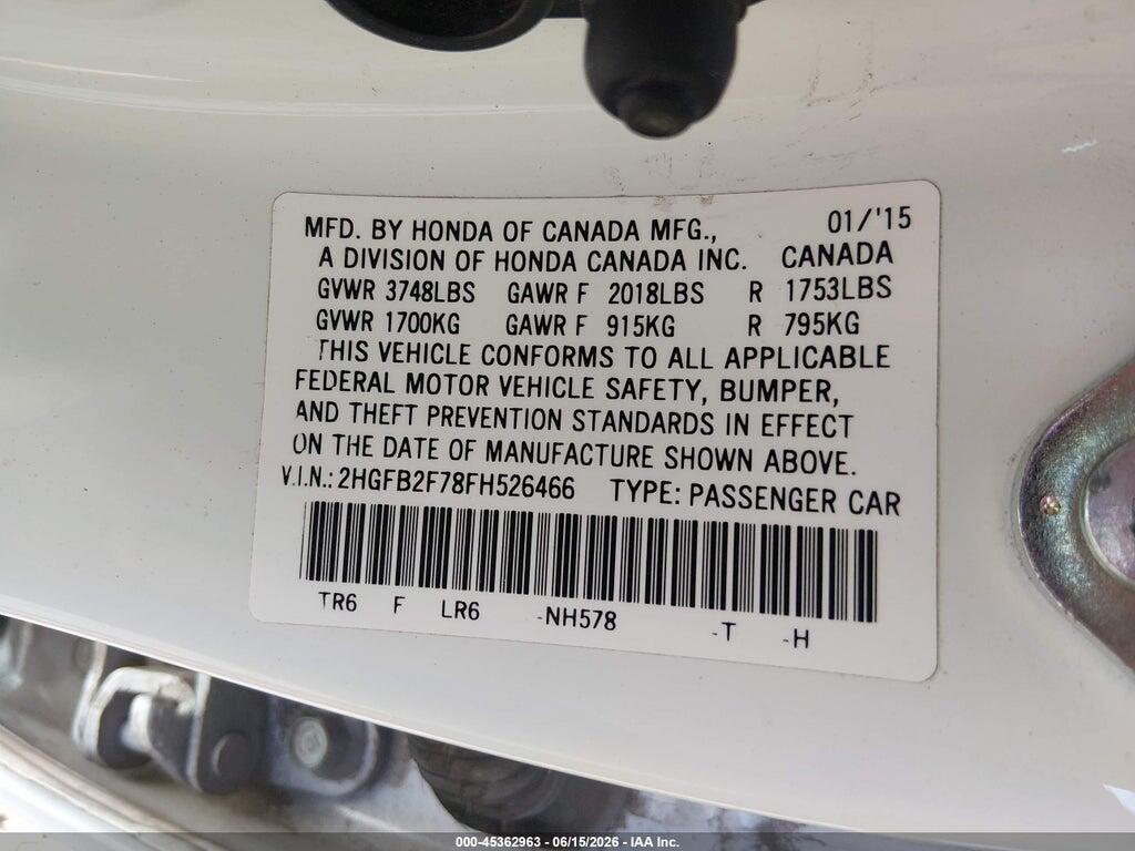 2HGFB2F78FH526466 2015 HONDA CIVIC photo no. 9
