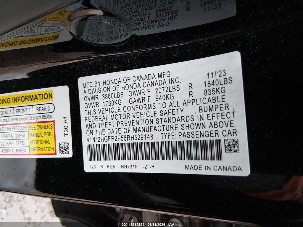 2HGFE2F56RH529148 2024 HONDA CIVIC photo no. 9