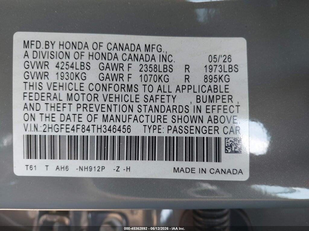 2HGFE4F84TH346456 2026 HONDA CIVIC HYBRID photo no. 9