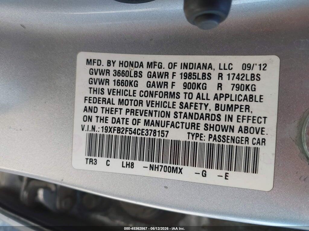 19XFB2F54CE378157 2012 HONDA CIVIC photo no. 9