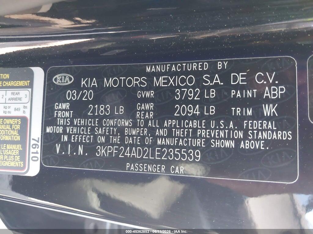3KPF24AD2LE235539 2020 KIA FORTE photo no. 9