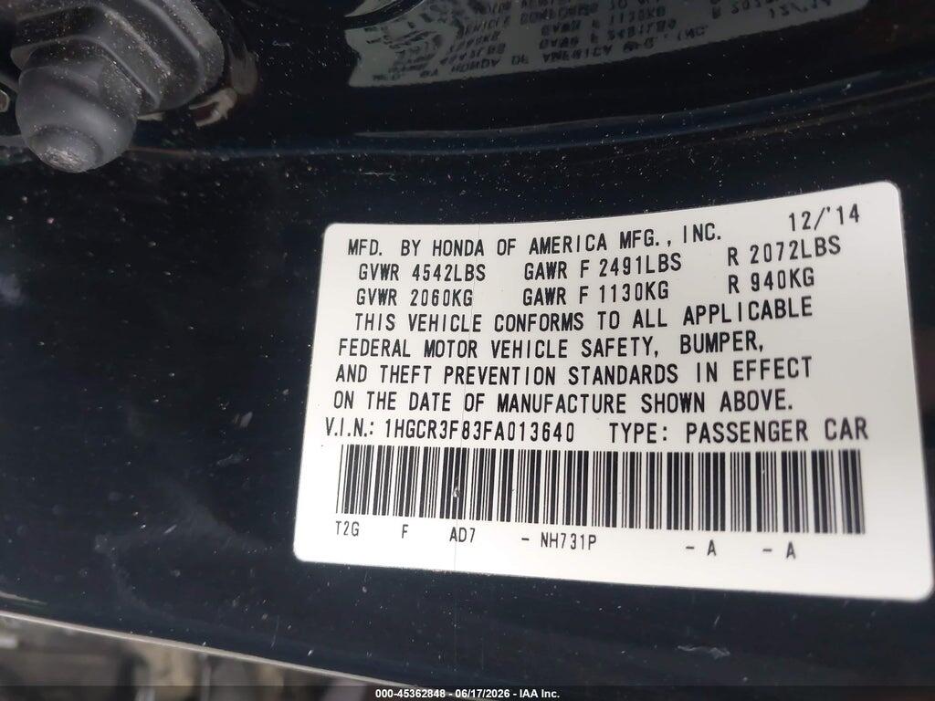 1HGCR3F83FA013640 2015 HONDA ACCORD photo no. 9
