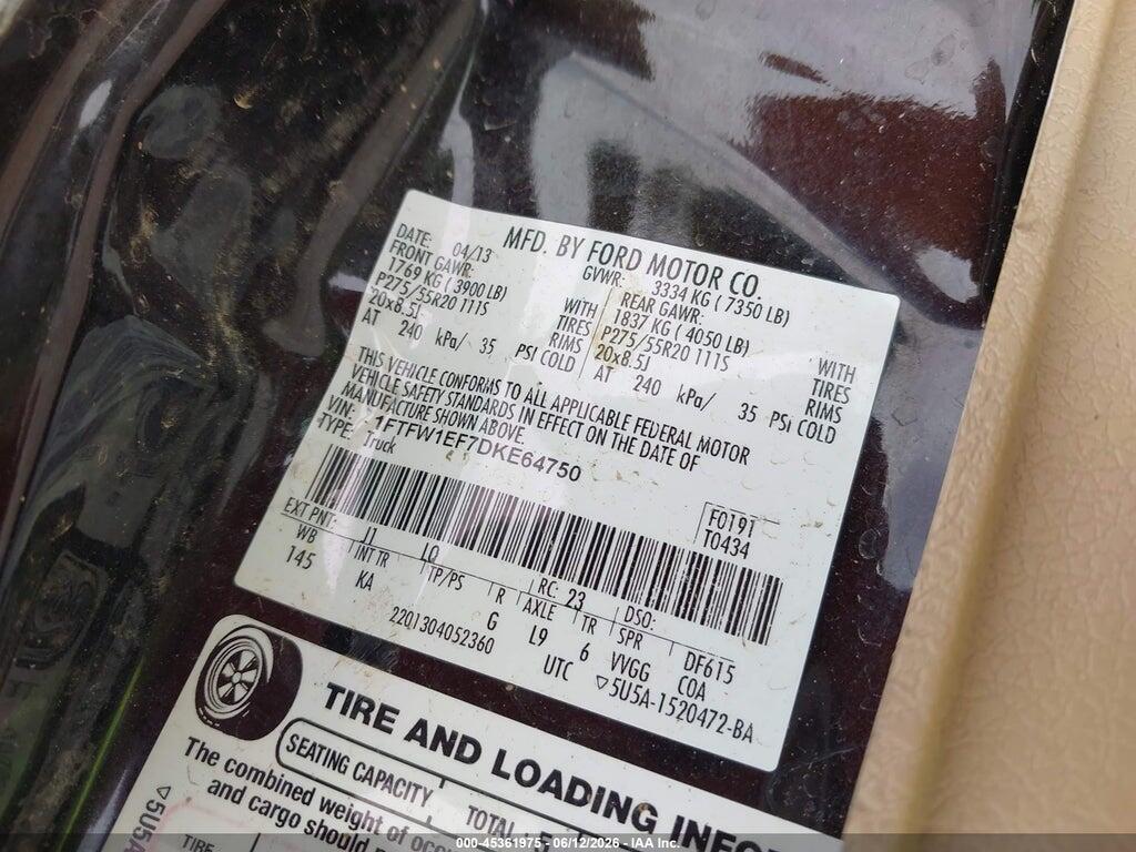 1FTFW1EF7DKE64750 2013 FORD F-150 photo no. 9