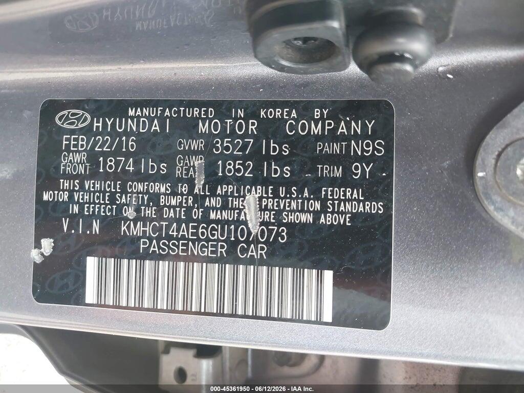 KMHCT4AE6GU107073 2016 HYUNDAI ACCENT photo no. 9