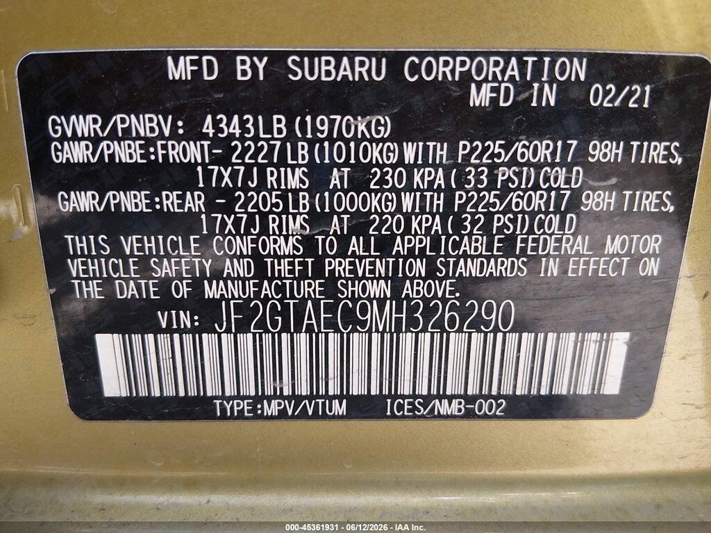 JF2GTAEC9MH326290 2021 SUBARU CROSSTREK photo no. 9