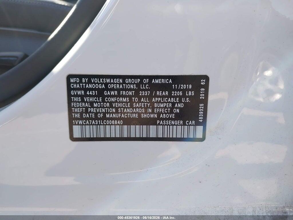 1VWCA7A31LC006840 2020 VOLKSWAGEN PASSAT photo no. 9