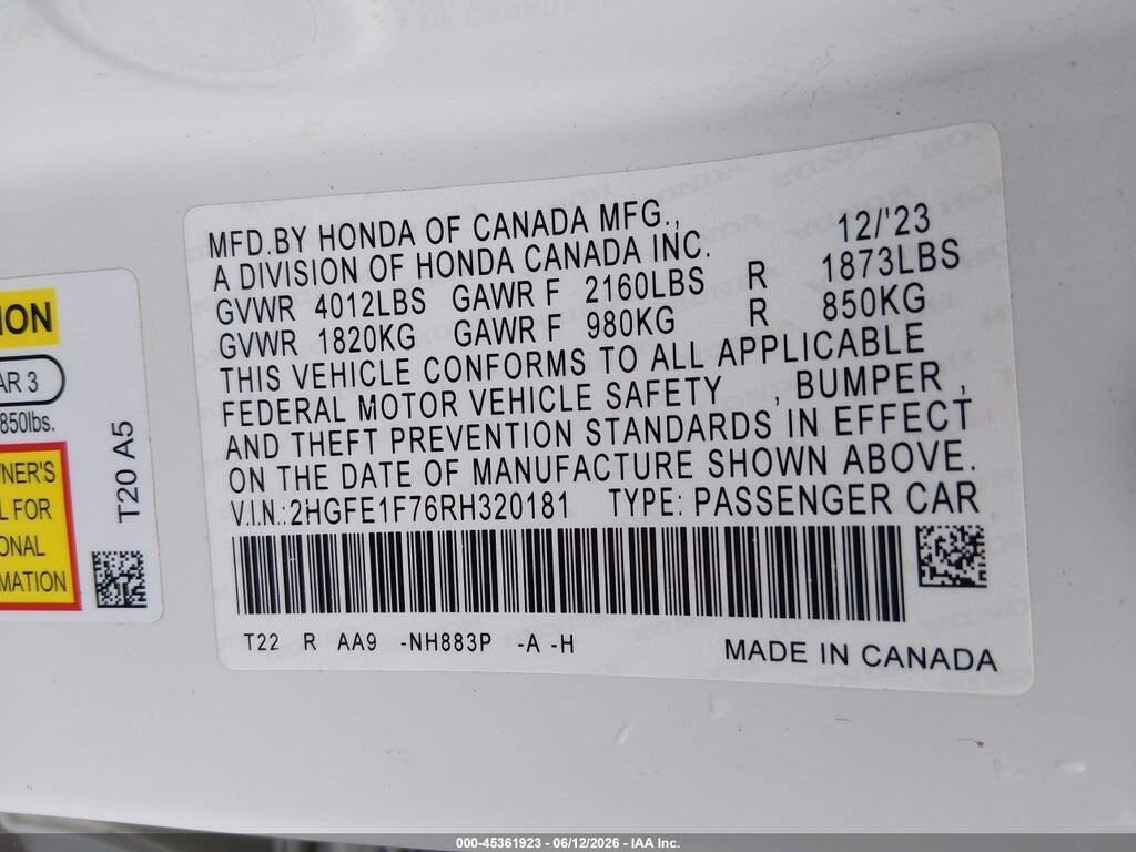 2HGFE1F76RH320181 2024 HONDA CIVIC photo no. 9