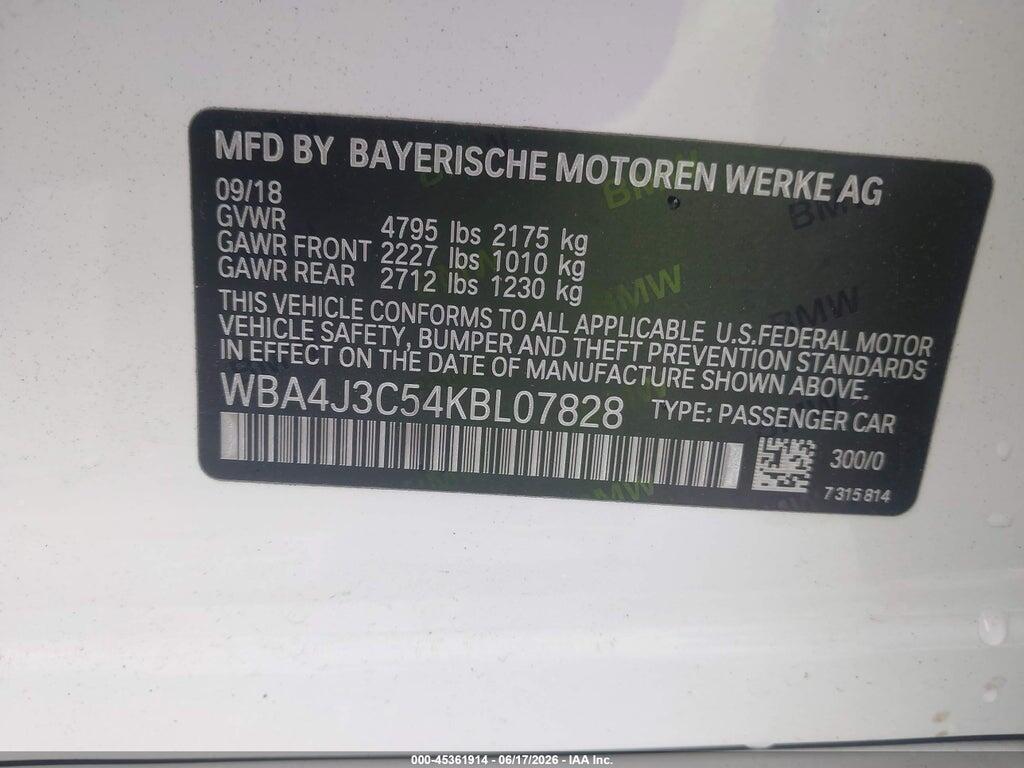 WBA4J3C54KBL07828 2019 BMW 430I GRAN COUPE photo no. 9
