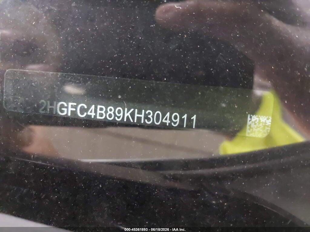 2HGFC4B89KH304911 2019 HONDA CIVIC photo no. 9