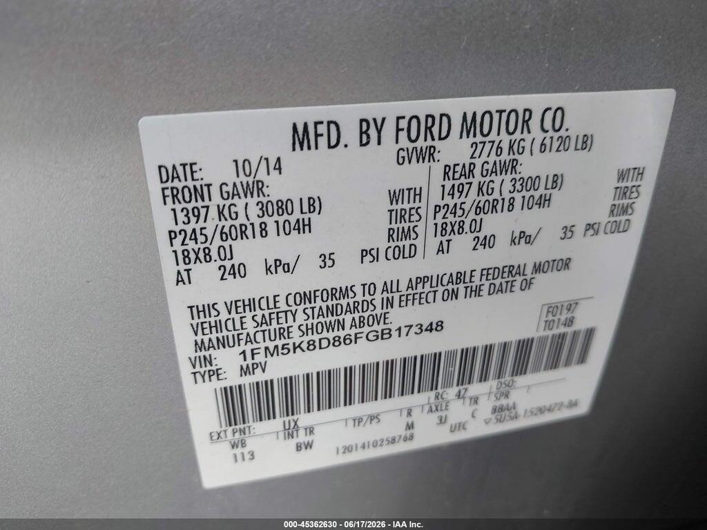 1FM5K8D86FGB17348 2015 FORD EXPLORER photo no. 9