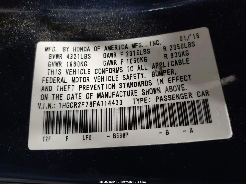 1HGCR2F78FA114433 2015 HONDA ACCORD photo no. 9