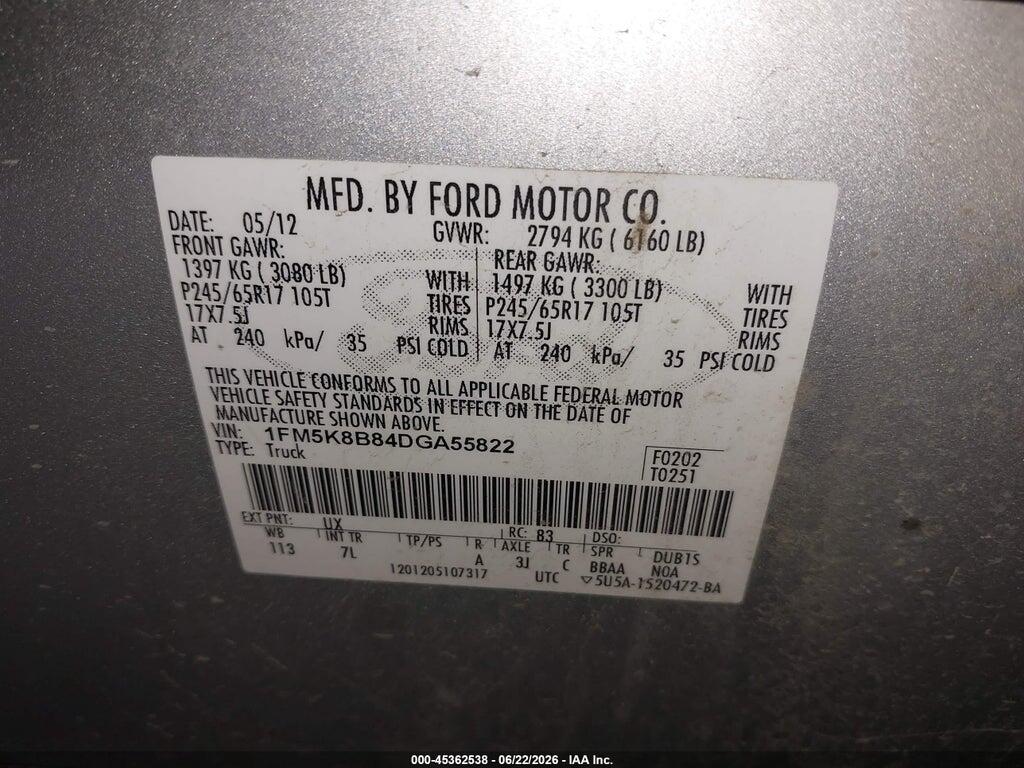 1FM5K8B84DGA55822 2013 FORD EXPLORER photo no. 9