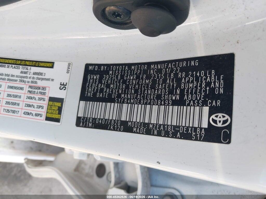 5YFB4MDE8PP008499 2023 TOYOTA COROLLA photo no. 9