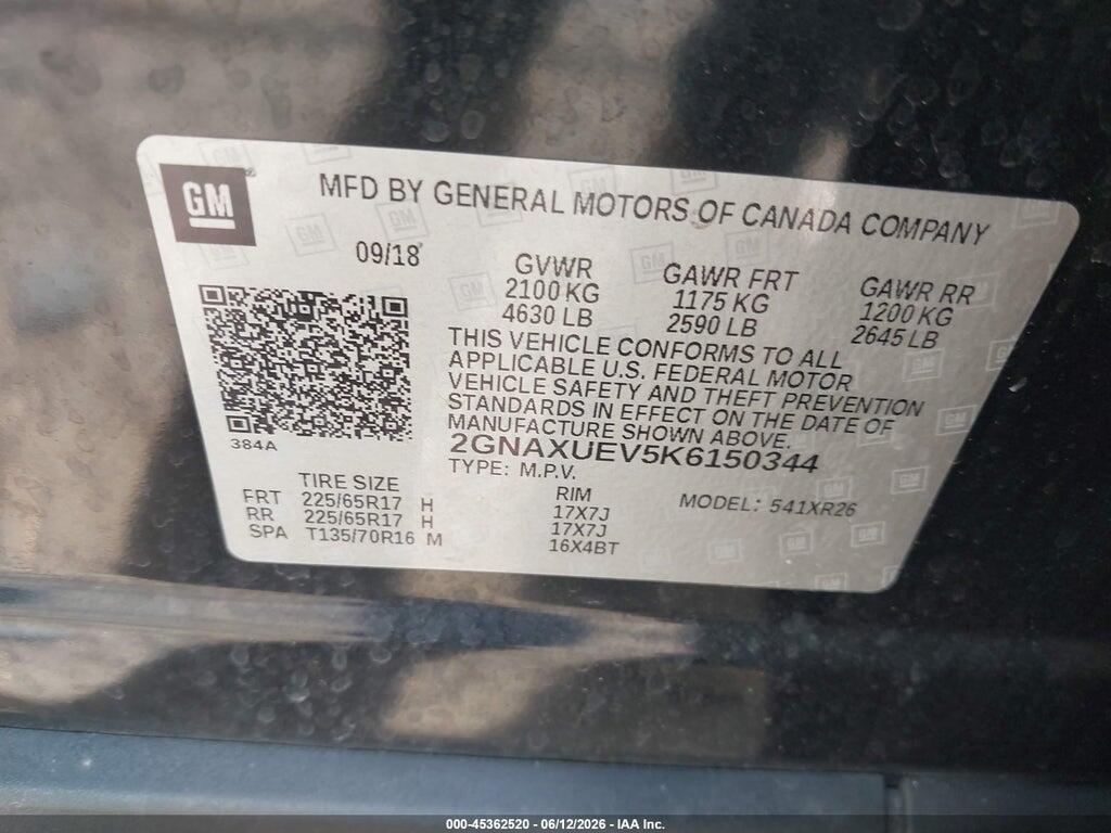 2GNAXUEV5K6150344 2019 CHEVROLET EQUINOX photo no. 9