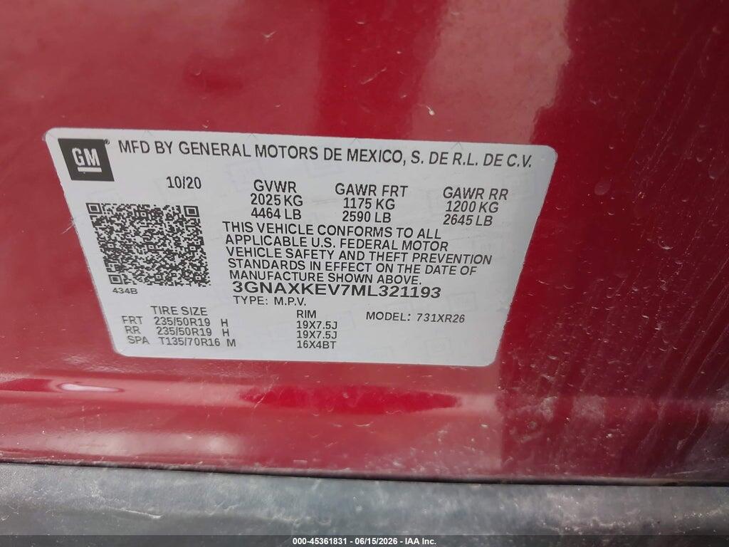 3GNAXKEV7ML321193 2021 CHEVROLET EQUINOX photo no. 9