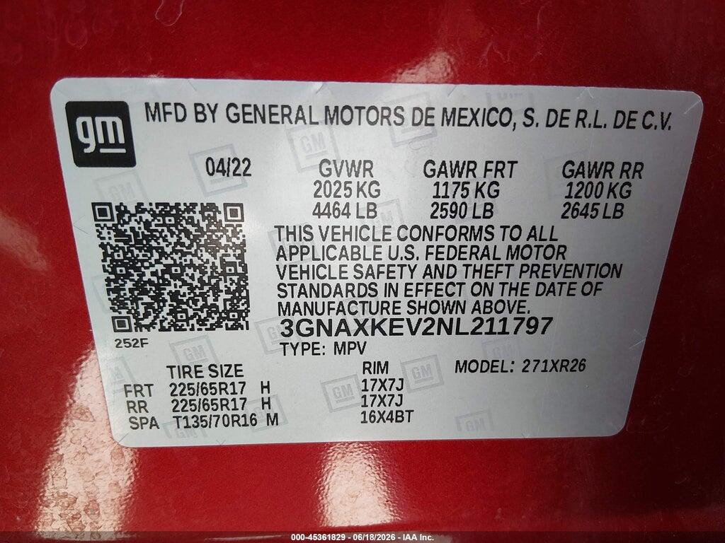 3GNAXKEV2NL211797 2022 CHEVROLET EQUINOX photo no. 9