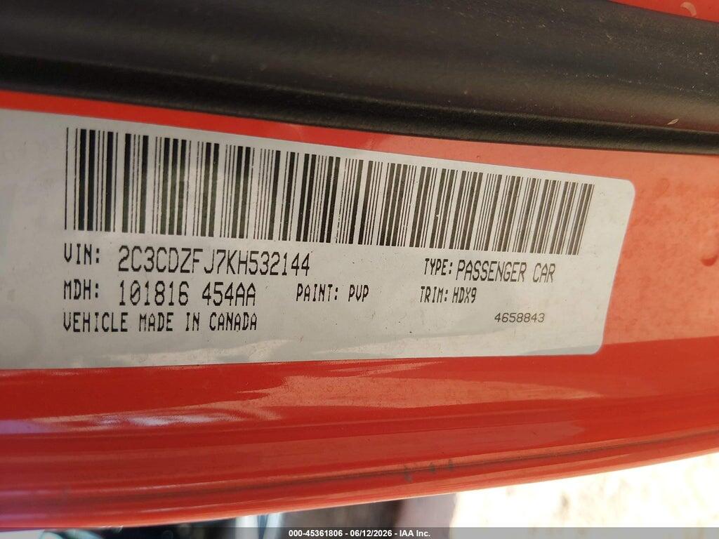 2C3CDZFJ7KH532144 2019 DODGE CHALLENGER photo no. 9