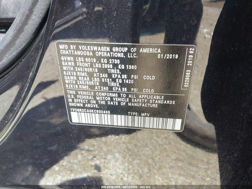 1V2GR2CA0KC532403 2019 VOLKSWAGEN ATLAS photo no. 9