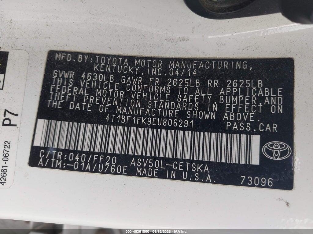 4T1BF1FK9EU806291 2014 TOYOTA CAMRY photo no. 9