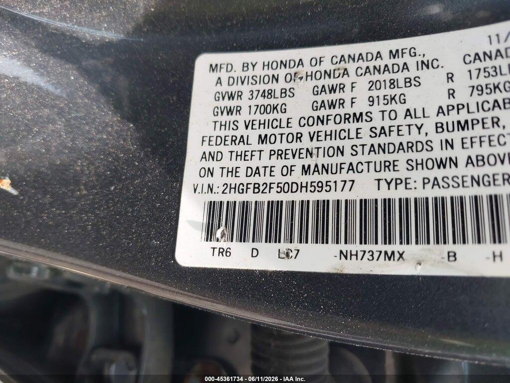 2HGFB2F50DH595177 2013 HONDA CIVIC photo no. 9