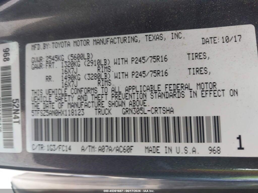 5TFSZ5AN0HX118123 2017 TOYOTA TACOMA photo no. 9