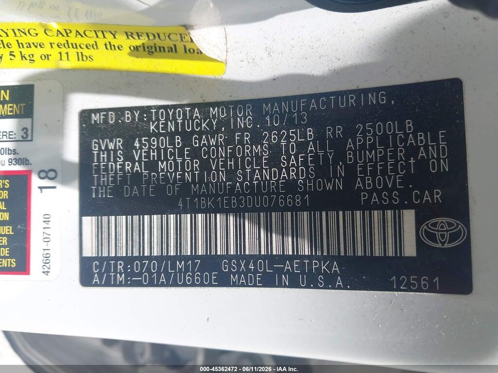 4T1BK1EB3DU076681 2013 TOYOTA AVALON photo no. 9