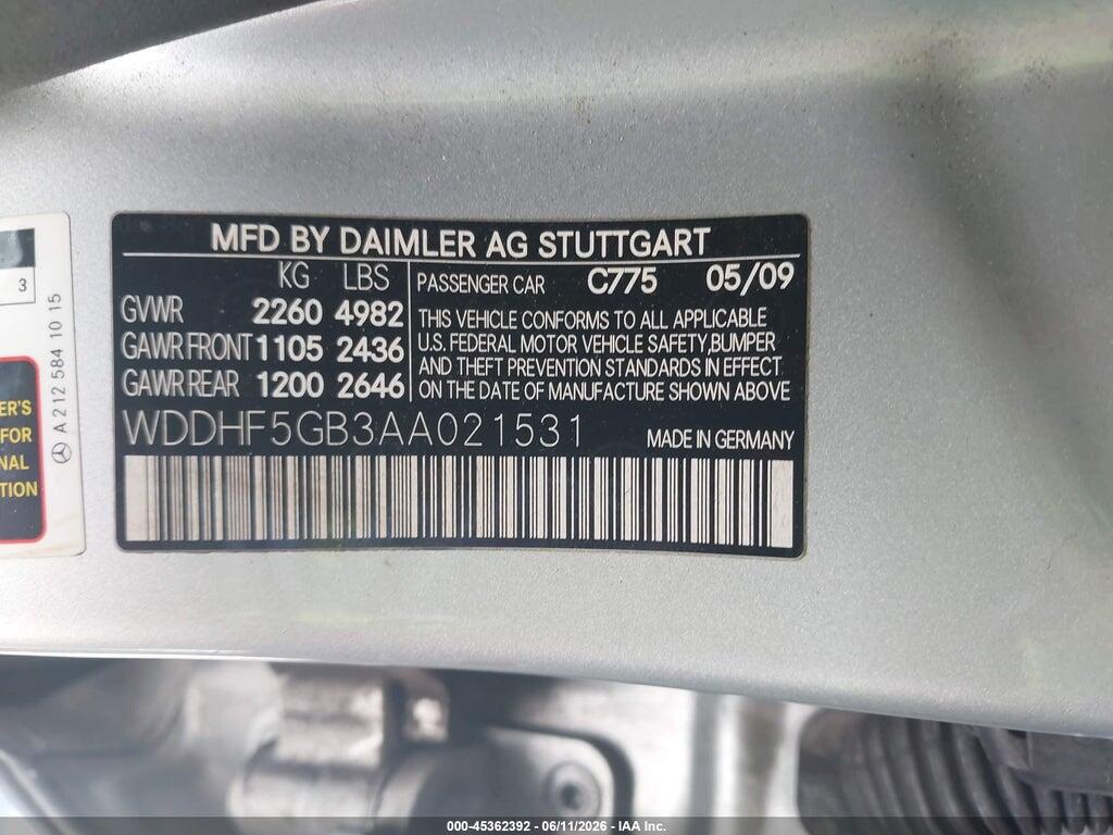 WDDHF5GB3AA021531 2010 MERCEDES-BENZ E 350 photo no. 9
