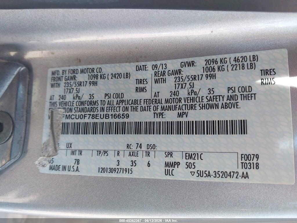 1FMCU0F78EUB16659 2014 FORD ESCAPE photo no. 9