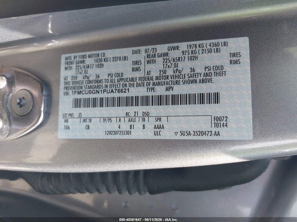 1FMCU0GN1PUA76621 2023 FORD ESCAPE photo no. 9