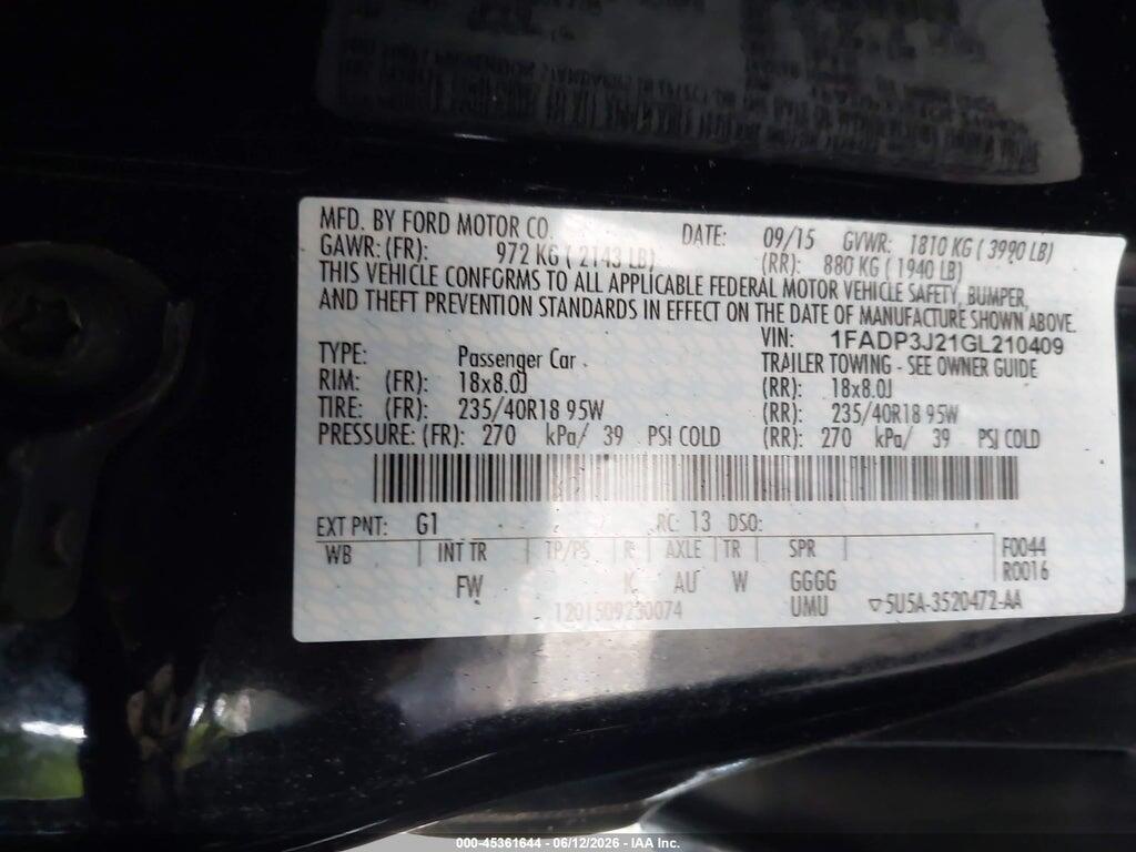 1FADP3J21GL210409 2016 FORD FOCUS photo no. 9
