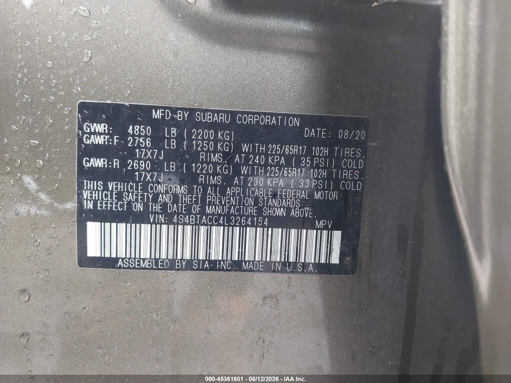 4S4BTACC4L3264154 2020 SUBARU OUTBACK photo no. 9
