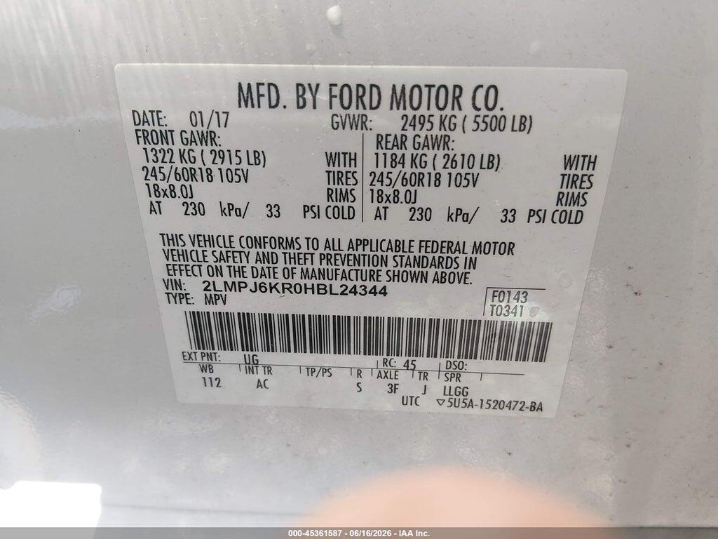 2LMPJ6KR0HBL24344 2017 LINCOLN MKX photo no. 9