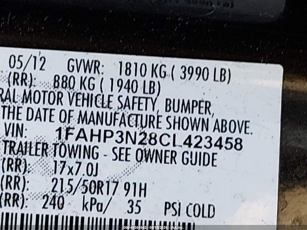 1FAHP3N28CL423458 2012 FORD FOCUS photo no. 9