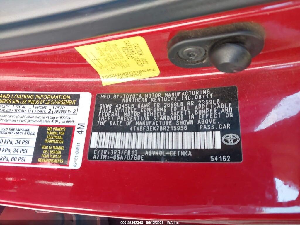 4T4BF3EK7BR215956 2011 TOYOTA CAMRY photo no. 9
